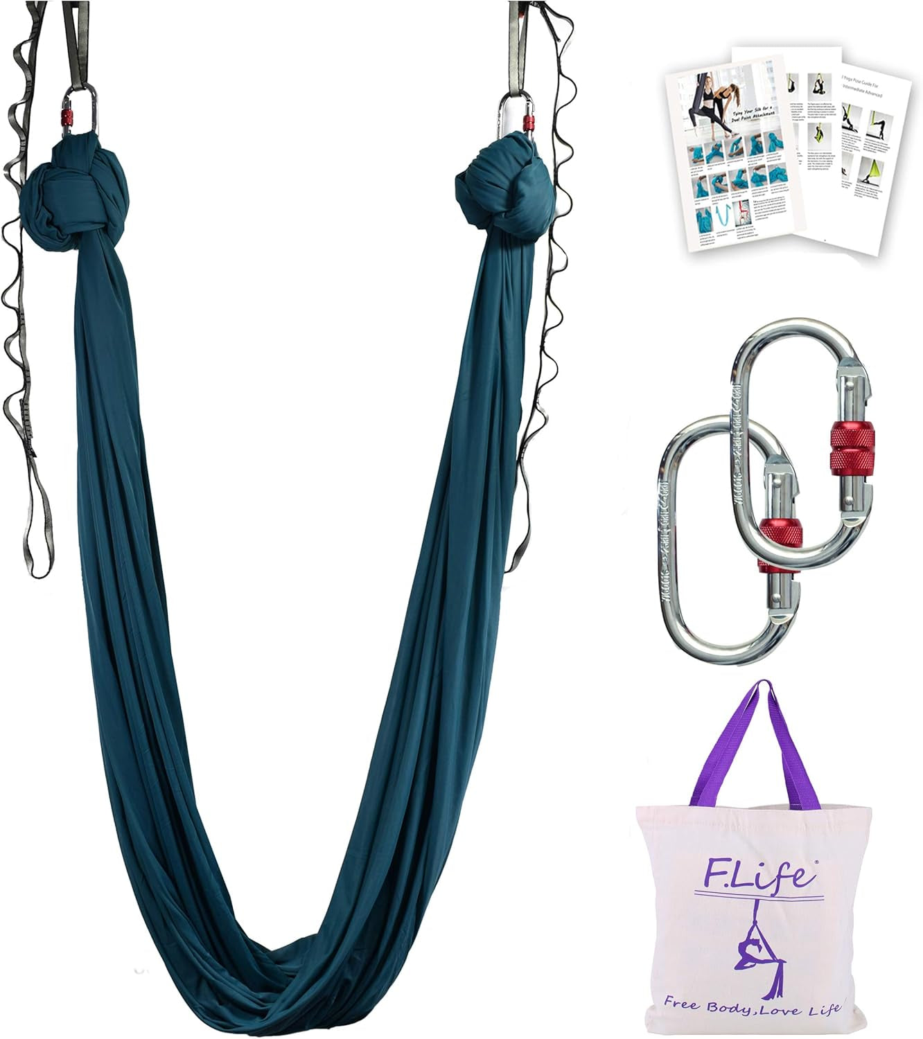 Aerial Silk Yoga Swing – Inversion Hammock for Strength & Flexibility Training with Starter Hardware Kit