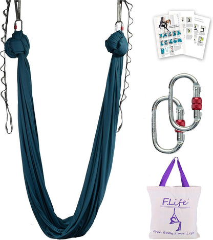Aerial Silk Yoga Swing – Inversion Hammock for Strength & Flexibility Training with Starter Hardware Kit