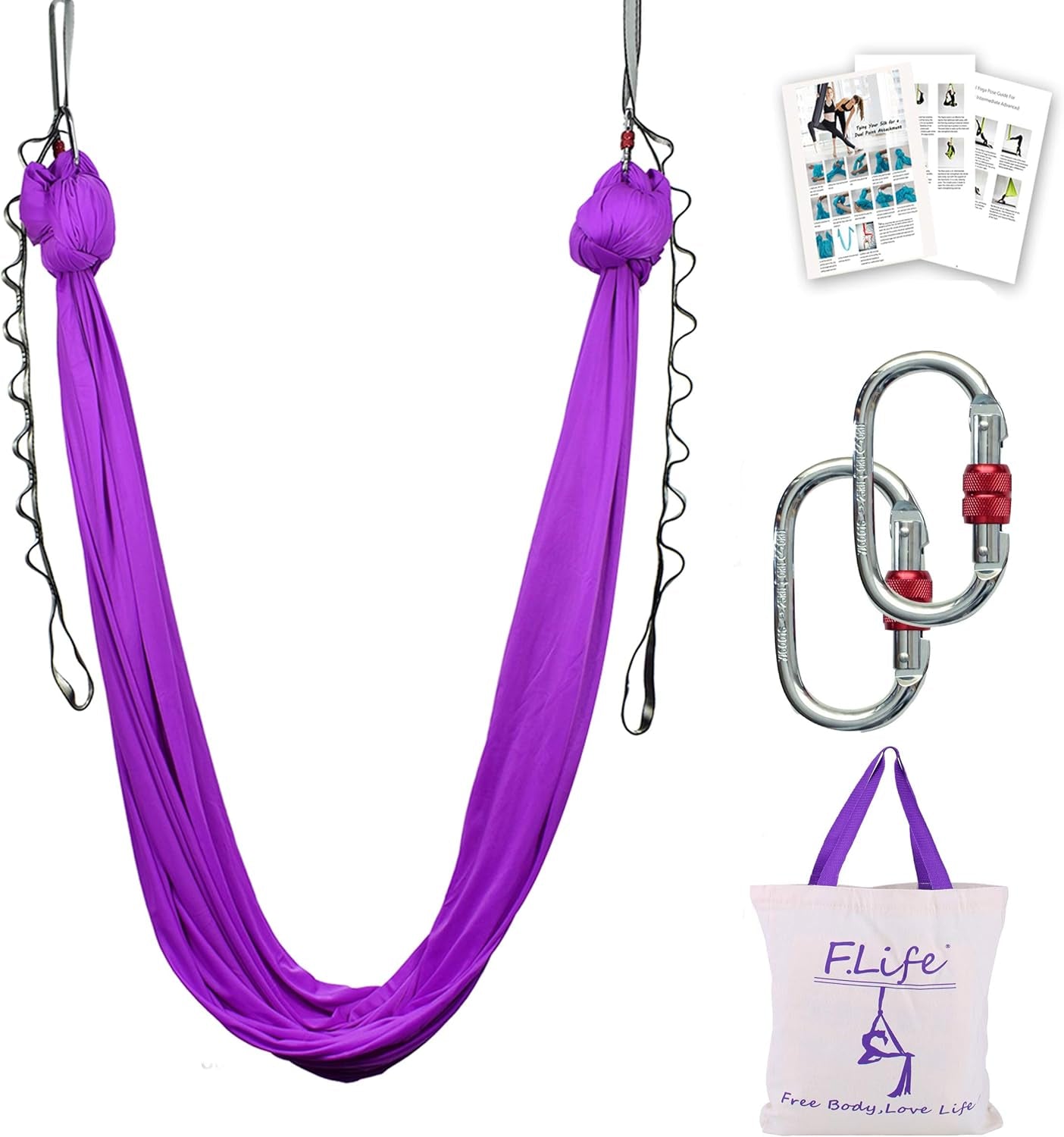 Aerial Silk Yoga Swing – Inversion Hammock for Strength & Flexibility Training with Starter Hardware Kit