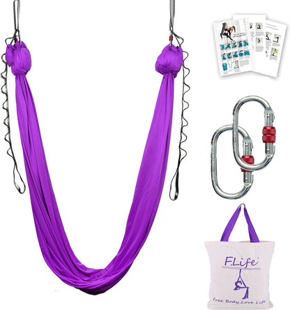 Aerial Silk Yoga Swing – Inversion Hammock for Strength & Flexibility Training with Starter Hardware Kit
