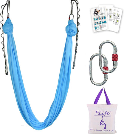 Aerial Silk Yoga Swing – Inversion Hammock for Strength & Flexibility Training with Starter Hardware Kit