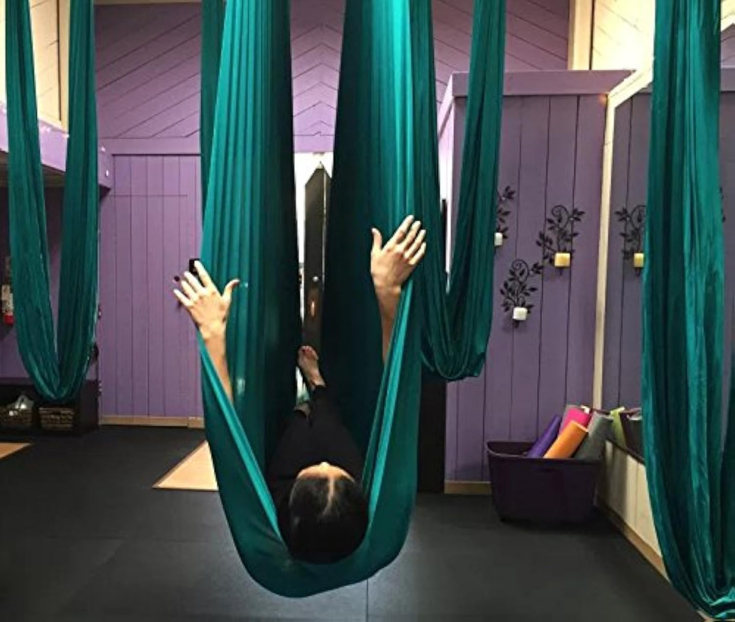 Aerial Silk Yoga Swing – Inversion Hammock for Strength & Flexibility Training with Starter Hardware Kit