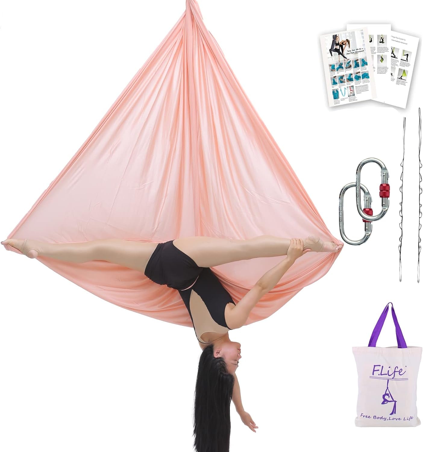 Aerial Silk Yoga Swing – Inversion Hammock for Strength & Flexibility Training with Starter Hardware Kit