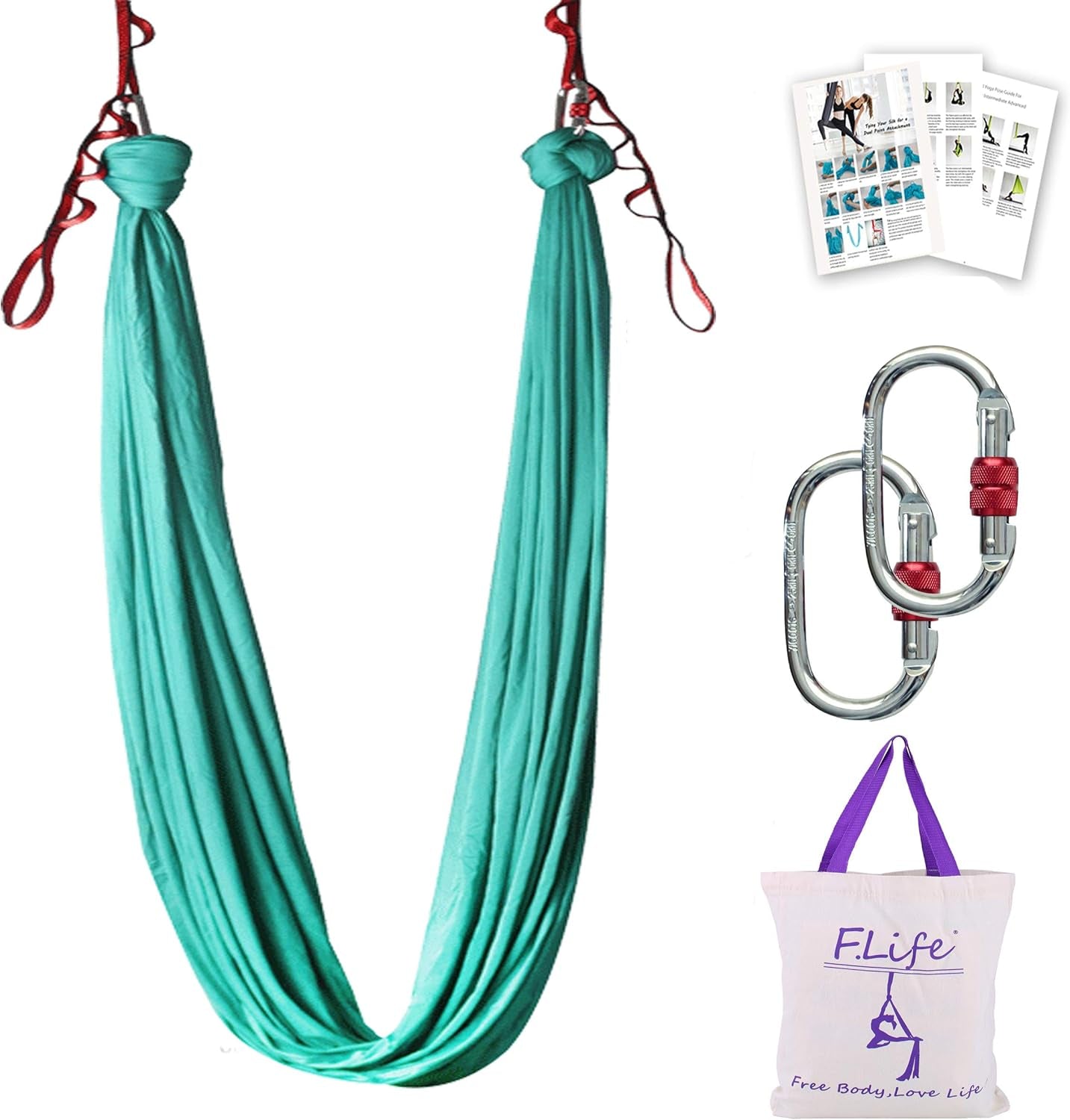 Aerial Silk Yoga Swing – Inversion Hammock for Strength & Flexibility Training with Starter Hardware Kit
