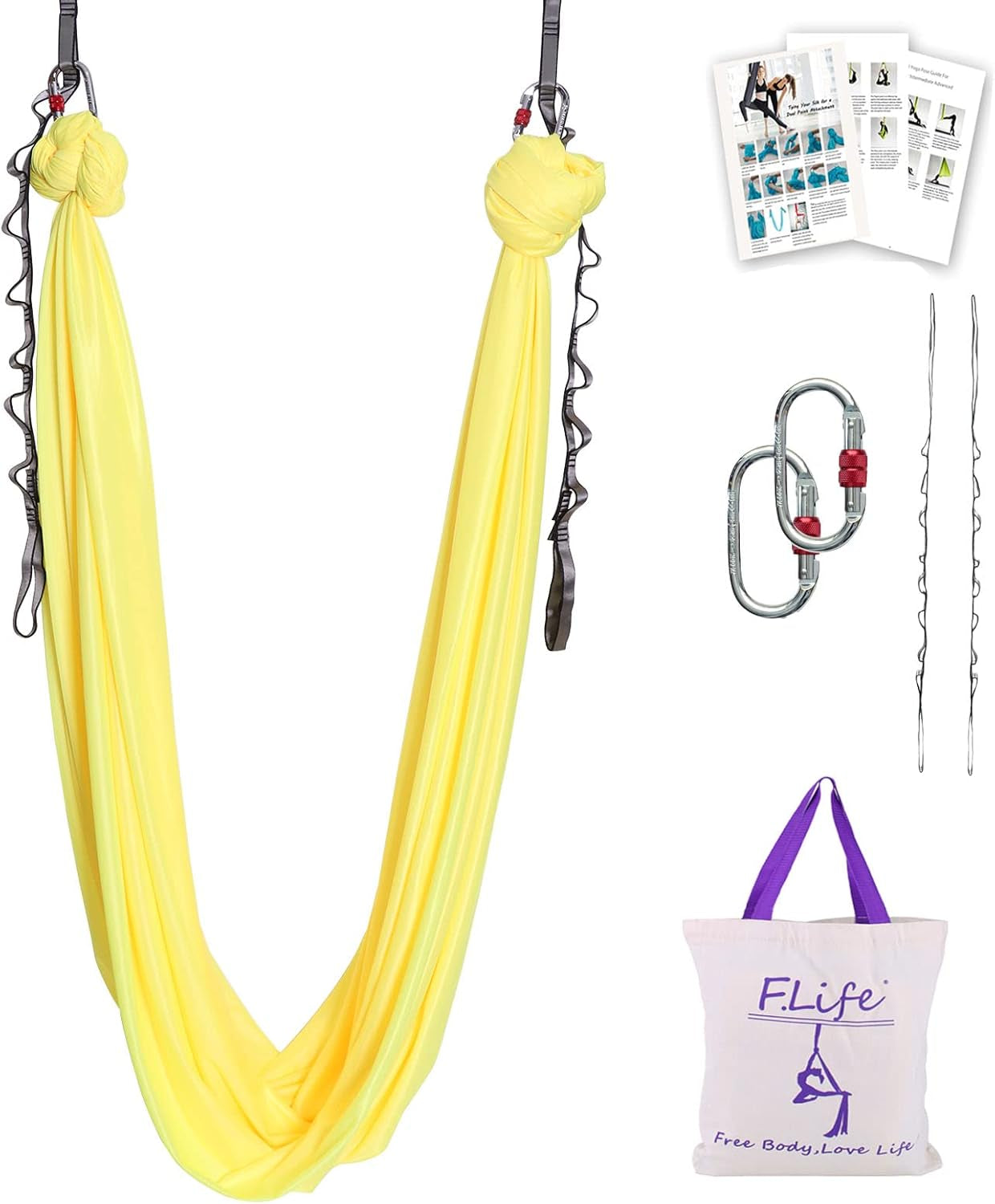 Aerial Silk Yoga Swing – Inversion Hammock for Strength & Flexibility Training with Starter Hardware Kit