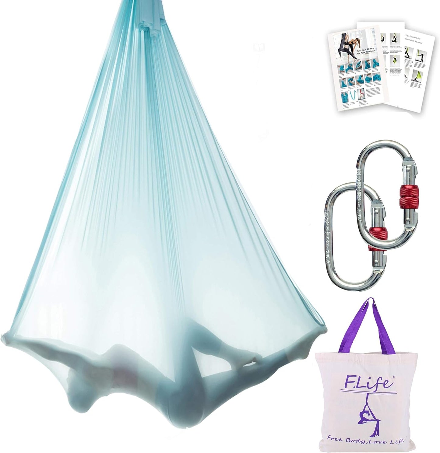 Aerial Silk Yoga Swing – Inversion Hammock for Strength & Flexibility Training with Starter Hardware Kit