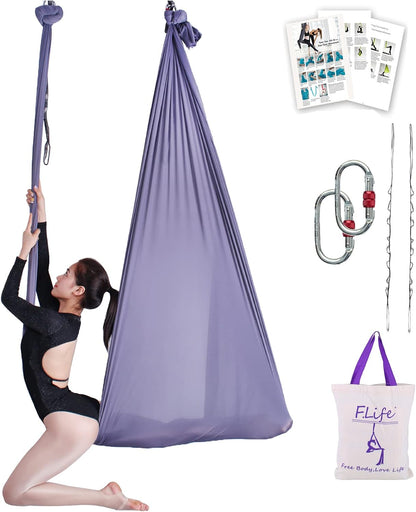 Aerial Silk Yoga Swing – Inversion Hammock for Strength & Flexibility Training with Starter Hardware Kit