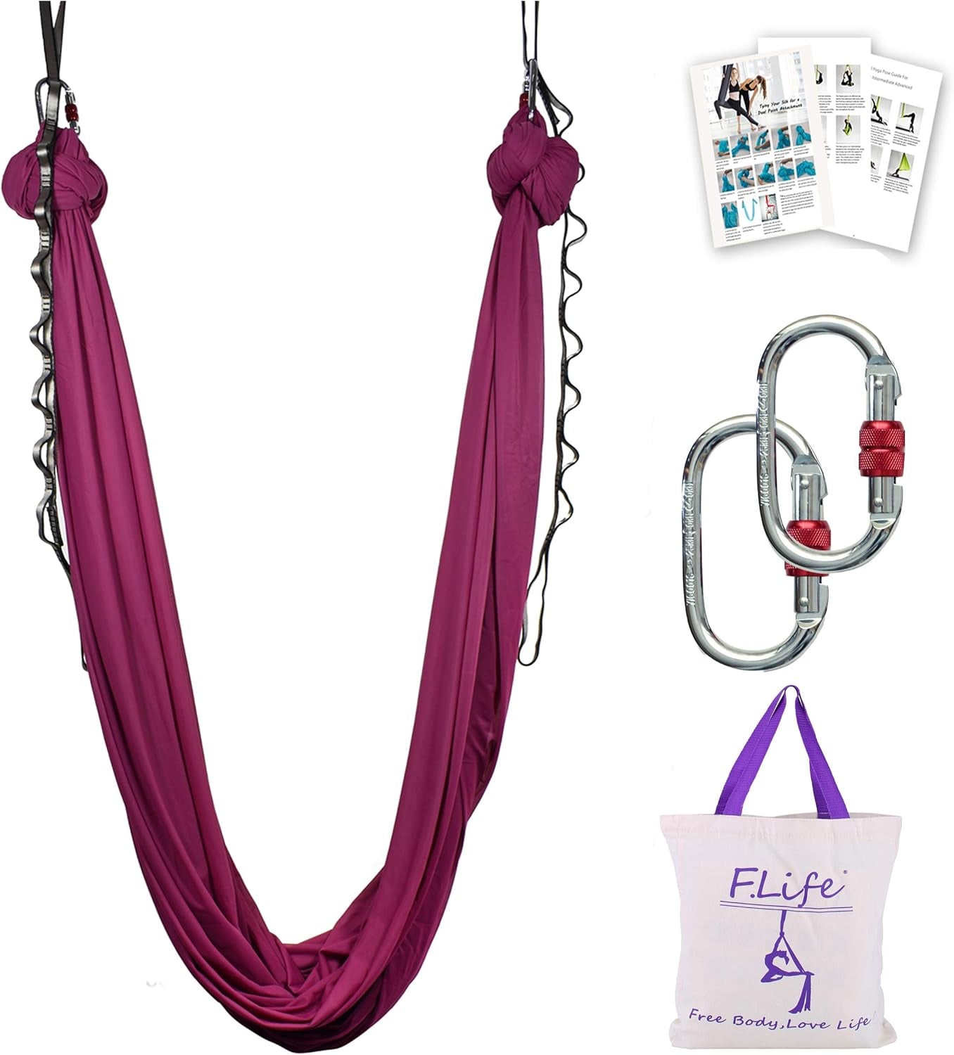 Aerial Silk Yoga Swing – Inversion Hammock for Strength & Flexibility Training with Starter Hardware Kit