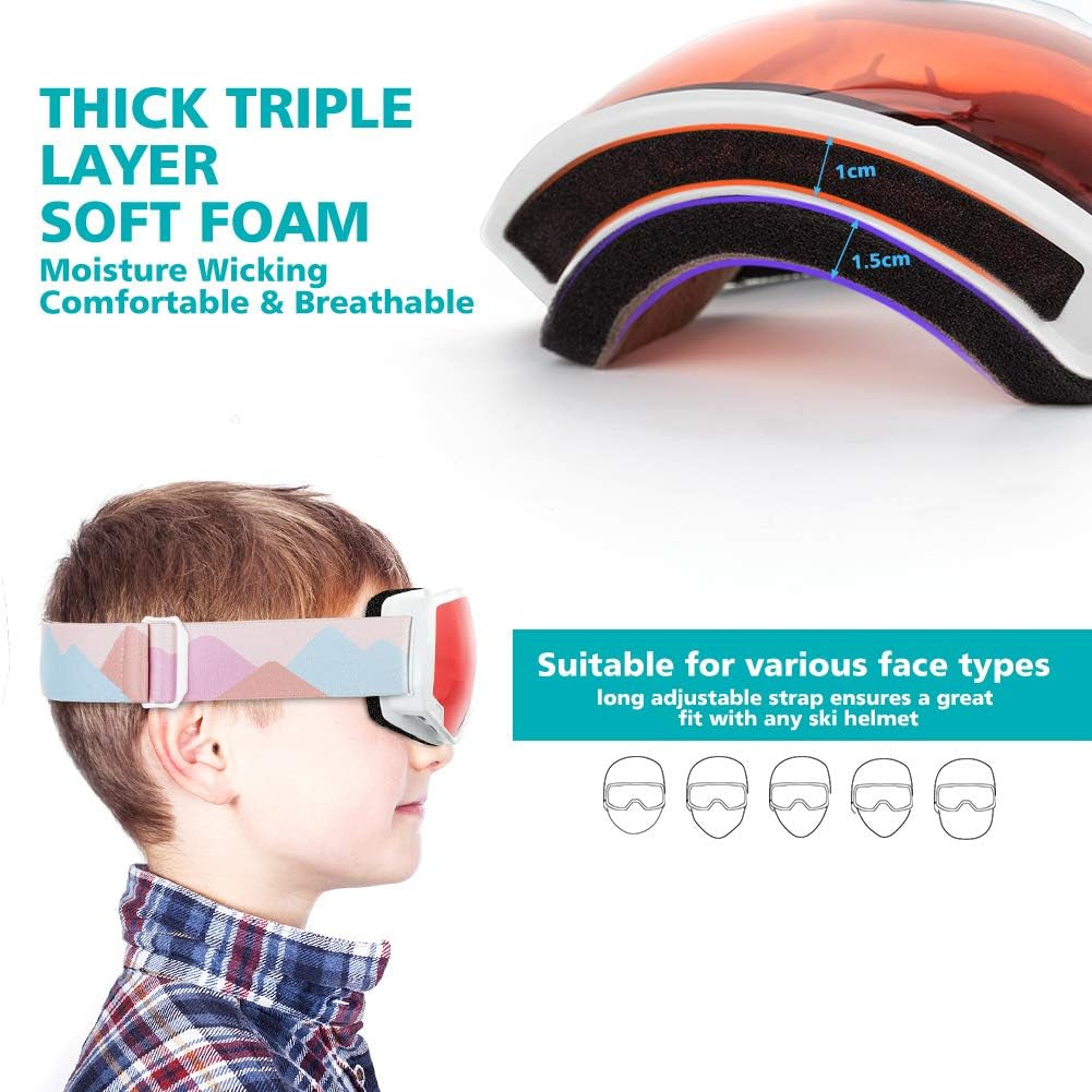 Kids Ski Goggles – Youth Snowboard Goggles for Boys & Girls Anti-Fog with UV Protection 