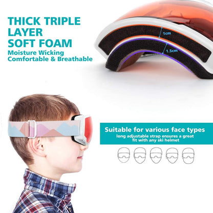 Kids Ski Goggles – Youth Snowboard Goggles for Boys & Girls Anti-Fog with UV Protection 