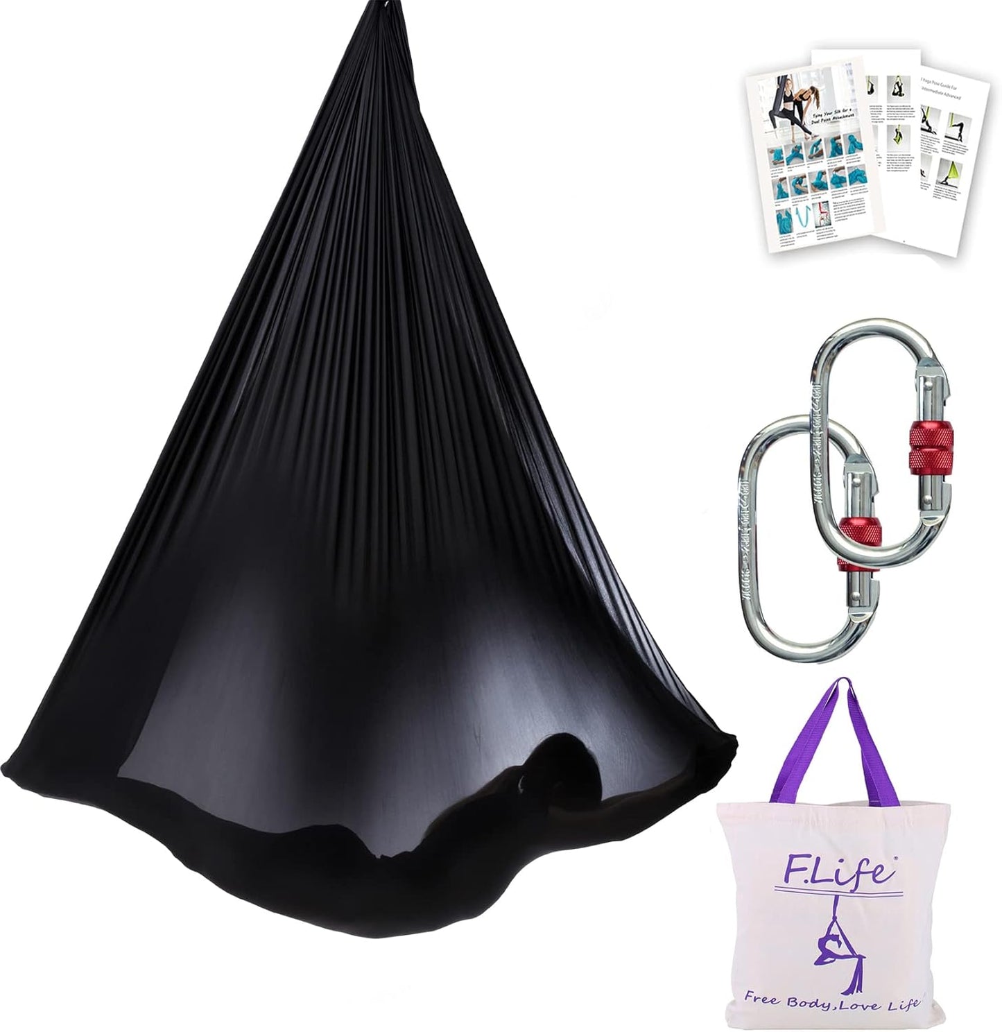 Aerial Silk Yoga Swing – Inversion Hammock for Strength & Flexibility Training with Starter Hardware Kit