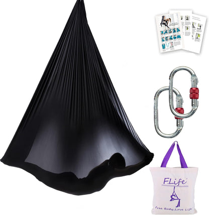 Aerial Silk Yoga Swing – Inversion Hammock for Strength & Flexibility Training with Starter Hardware Kit