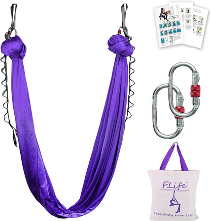 Aerial Silk Yoga Swing – Inversion Hammock for Strength & Flexibility Training with Starter Hardware Kit