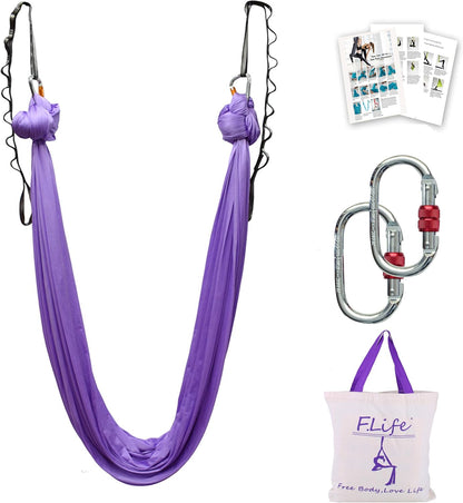 Aerial Silk Yoga Swing – Inversion Hammock for Strength & Flexibility Training with Starter Hardware Kit