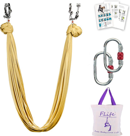 Aerial Silk Yoga Swing – Inversion Hammock for Strength & Flexibility Training with Starter Hardware Kit
