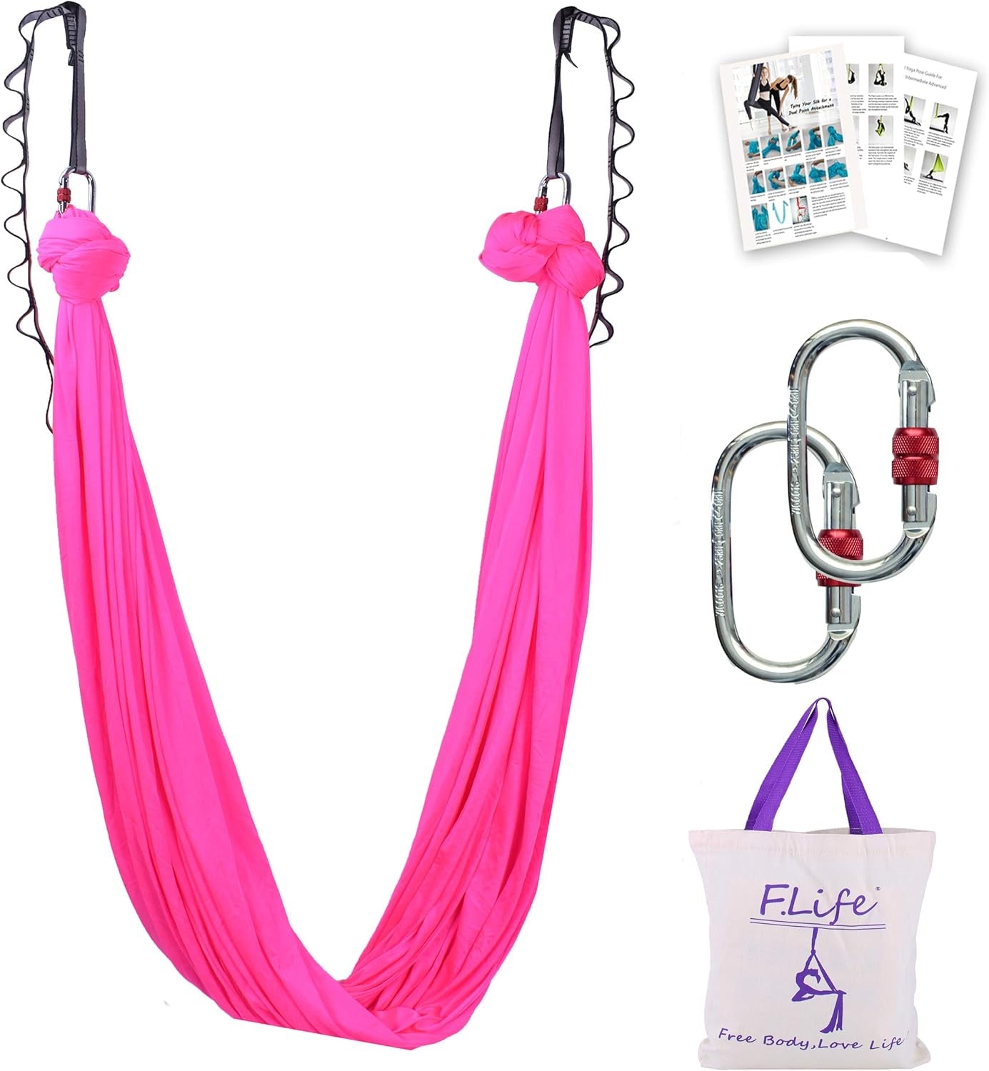 Aerial Silk Yoga Swing – Inversion Hammock for Strength & Flexibility Training with Starter Hardware Kit