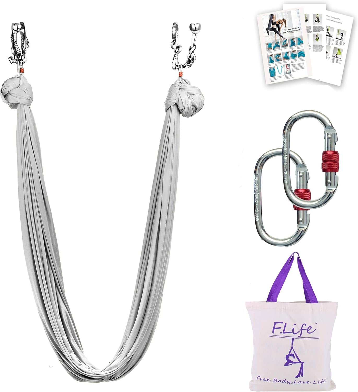 Aerial Silk Yoga Swing – Inversion Hammock for Strength & Flexibility Training with Starter Hardware Kit