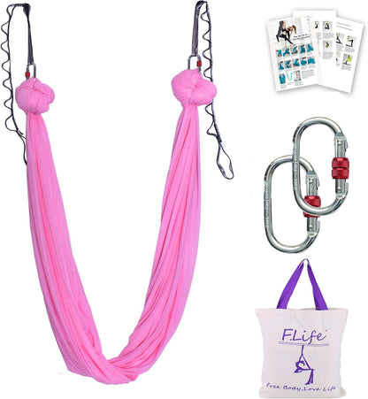 Aerial Silk Yoga Swing – Inversion Hammock for Strength & Flexibility Training with Starter Hardware Kit