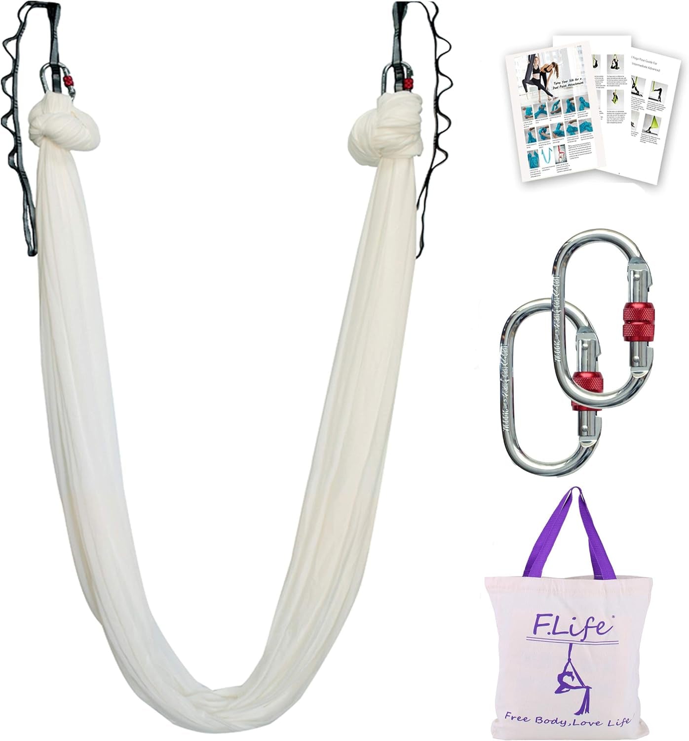 Aerial Silk Yoga Swing – Inversion Hammock for Strength & Flexibility Training with Starter Hardware Kit